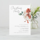 水彩レッド花模様クリスマスパーティー 招待状 (スタンド正面)