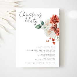 水彩レッド花模様クリスマスパーティー 招待状