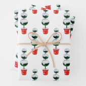 水彩レッド&グリーンクリスマストピアリー ラッピングペーパーシート (インサイチュ)