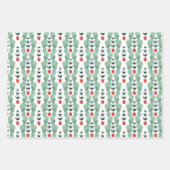 水彩レッド&グリーンクリスマストピアリー ラッピングペーパーシート (正面)