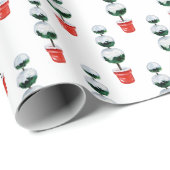 水彩レッド&グリーンクリスマストピアリー ラッピングペーパー (ロールコーナー)