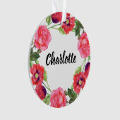 水彩レッド&ピンクフラワーズサークルリースデザイン オーナメント (正面)