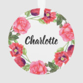 水彩レッド&ピンクフラワーズサークルリースデザイン オーナメント (裏面)