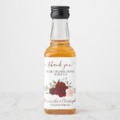 水彩レッド&ピンクローズ結婚ズサンキューミニ リキュールボトルラベル (正面)