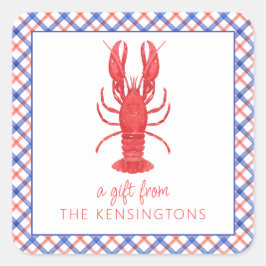 水彩レッド&ブループレイドロブスターギフト スクエアシール