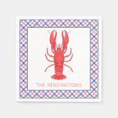 水彩レッド&ブループレイドロブスター スタンダードカクテルナプキン (正面)