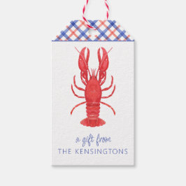 水彩レッド&ブループレイドロブスター パーソナライズされた ギフトタグ