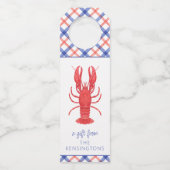 水彩レッド&ブループレイドロブスター パーソナライズされた ボトルネックタグ (正面)