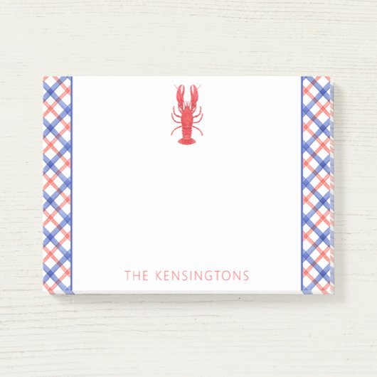 水彩レッド&ブループレイドロブスター パーソナライズされた ポストイット