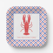 水彩レッド&ブループレイドロブスター ペーパープレート (正面)