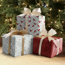 水彩レッド（鳥）ショウジョウコウカンチョウクリスマス冬 ラッピングペーパーシート