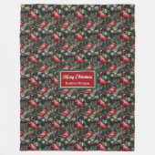 水彩レッド（鳥）ショウジョウコウカンチョウ消音トーン毛布 フリースブランケット (正面)