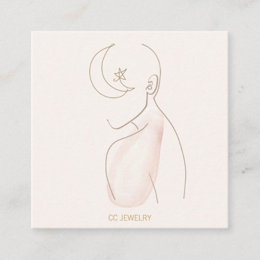 水彩レディーハンドメイドジュエリーイヤリングディスプレイ スクエア名刺 (正面)