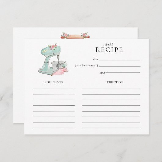 水彩レトロケーキミキサーベーキングレシピカード 招待状 (正面/裏面)