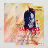 水彩レトロスカルスケルトンハロウィーンアート 招待状 (正面/裏面)