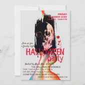 水彩レトロスカルスケルトンハロウィーンアート 招待状 (正面)