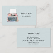 水彩レトロタイプライターブルービジネスカード 名刺 (正面/裏面)