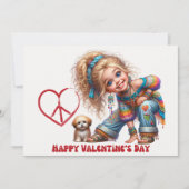 水彩レトロヒッパイガールバレンタインデー シーズンカード (正面)