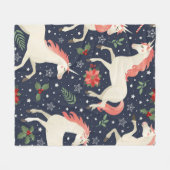 水彩レトロ絵画フローラシームレスパターン フリースブランケット (正面(横))