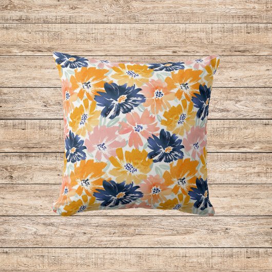 水彩レトロ花模様 クッション