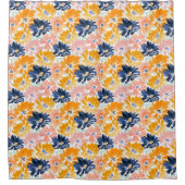 水彩レトロ花模様 シャワーカーテン (正面)