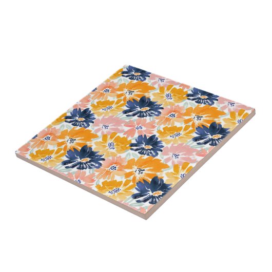 水彩レトロ花模様 タイル (側面)