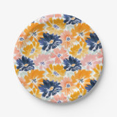 水彩レトロ花模様 ペーパープレート (正面)