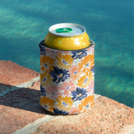 水彩レトロ花模様 缶クーラー