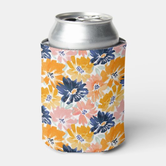 水彩レトロ花模様 缶クーラー (缶正面)