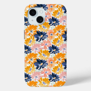 水彩レトロ花模様 iPhone 15ケース