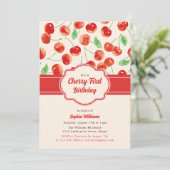 水彩レトロ赤さくらんぼ第1誕生日 招待状 (スタンド正面)