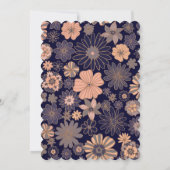 水彩レトロ赤面ピンクのネイビーブルーフローラ セーブザデート (裏面)