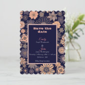 水彩レトロ赤面ピンクのネイビーブルーフローラ セーブザデート (スタンド正面)