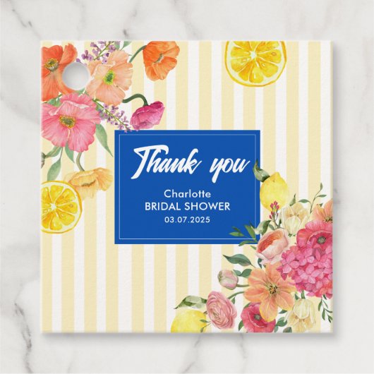 水彩レモストライプンイタリアンブライダルシャワー フェイバータグ (正面)