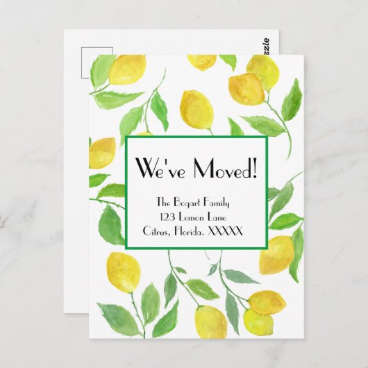 水彩レモンつる植物引っ越しました ポストカード (正面/裏面)