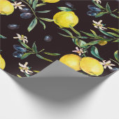 水彩レモンとオリーブの枝の継ぎ目のないパッテ ラッピングペーパー (角)