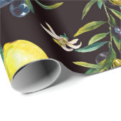 水彩レモンとオリーブの枝の継ぎ目のないパッテ ラッピングペーパー (ロールコーナー)