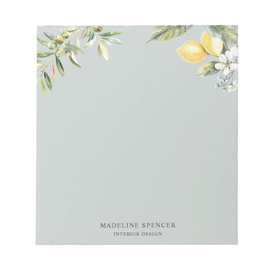 水彩レモンとオリーブセージ緑 ノートパッド (正面)