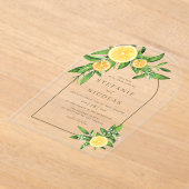 水彩レモンとオレンジのアーチサマー結婚ズ アクリル招待状 (レイダウン)