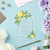 水彩レモンとオレンジのアーチサマー結婚ズ アクリル招待状 (インサイチュ (ウェディング))