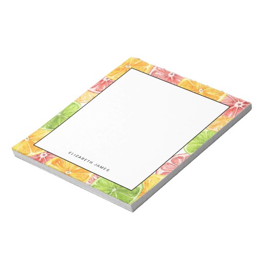 水彩レモンとオレンジパタパーソナライズされたーン ノートパッド (回転)