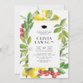 水彩レモンとクランベリーの卒業パーティー 招待状 (正面)