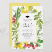 水彩レモンとクランベリーの卒業パーティー 招待状 (正面/裏面)
