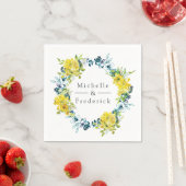 水彩レモンとターコイズフローラ結婚ズ スタンダードカクテルナプキン (インサイチュ)