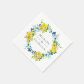 水彩レモンとターコイズフローラ結婚ズ スタンダードカクテルナプキン (角)