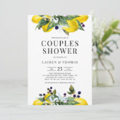 水彩レモンとブラックベリーカップルのシャワー 招待状 (スタンド正面)