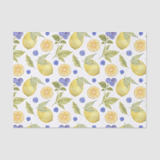 水彩レモンとブルーベリーフルーツ葉入り 薄葉紙 (正面)