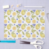 水彩レモンとブルーベリーフルーツ葉入り 薄葉紙 (クラフト)