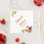 水彩レモンとマゼンタのフローラナプキン スタンダードカクテルナプキン (インサイチュ)