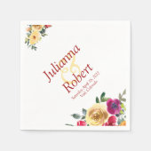 水彩レモンとマゼンタのフローラナプキン スタンダードカクテルナプキン (正面)